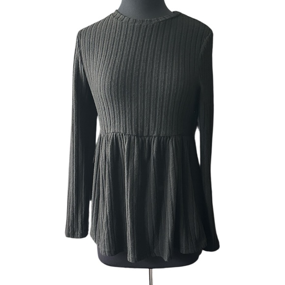 SHEIN Black Ribbed Peplum Blouse size 6 - Picture 1 of 6